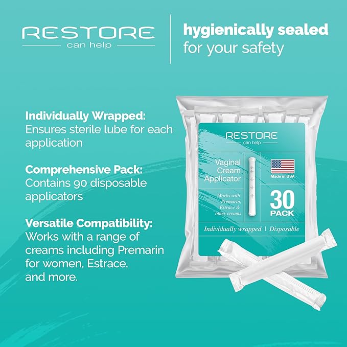 BPA FREE- Made in USA- Disposable Vaginal Applicators – Comfort Tip Threaded Applicator Sealed for Hygiene. Fits Estrace, Preseed, Premarin, & Most OTC Creams, Gels, and Lubricants- 30 Applicators