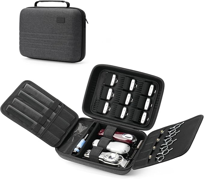 Hard Hair Clipper Case, Barber Case for Clippers and Supplies, EVA Hair Tools Travel Bag for Surker/Wahl/Andis/Novah Men Razor Guard Grooming Kits, Barber Accessories, Black (Bag Only)