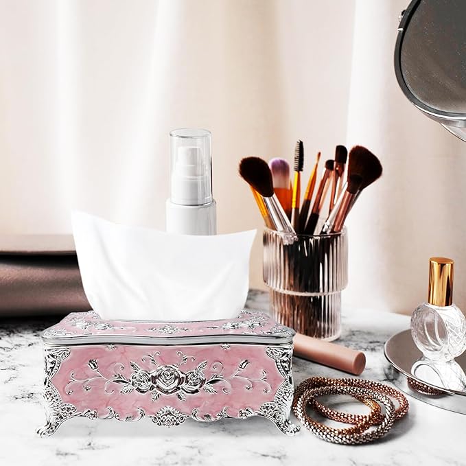 Geesatis Tissue Box Cover, Rectangle Tissue Box Holder, Rectangular Napkin Facial Tissues Holder for Bathroom Toilet Bedroom Living Room Table Desk Office Dresser, 1 Pcs Pink 9.05''x4.93''x3.74''