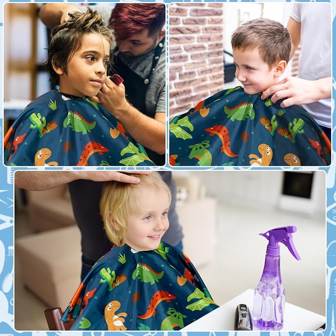 FEBSNOW Kids Hair Cutting Cape,Professional Kids Barber Cape and Neck Duster Brush Cartoon Hairdresser Apron with Adjustable Closure for Children Salon Barber Supplies for Kids & Adults 55x39 Inches