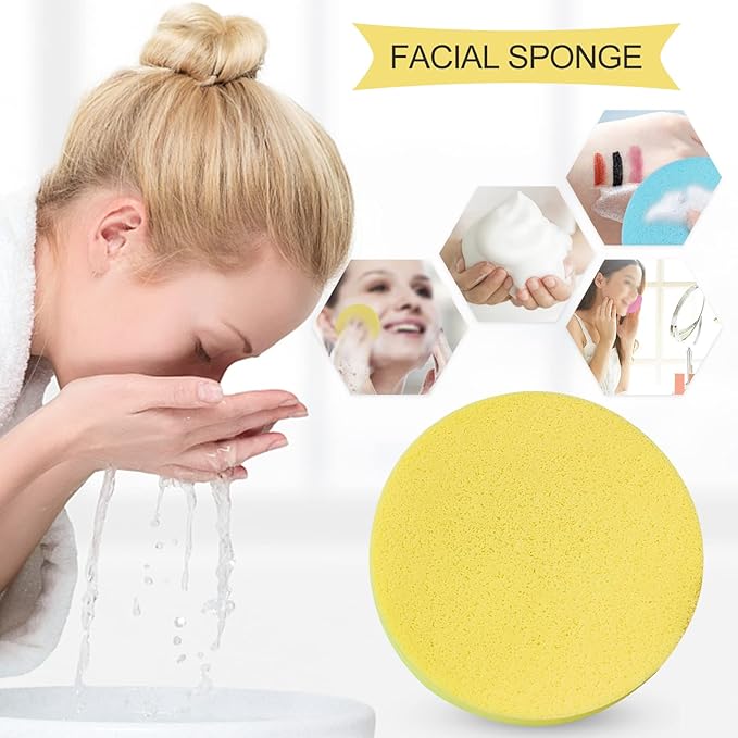 Facial Sponge Compressed，PVA Professional Makeup Removal Wash Pads Round Face Cleansing Sponge for Spa Exfoliating and Mask(60pcs), 5Colors