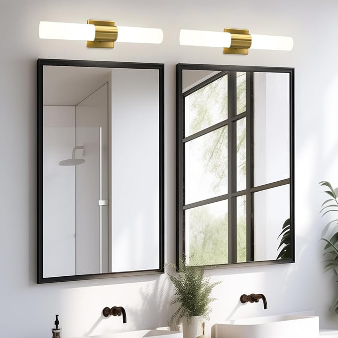 Kalium Bathroom Wall Sconces Set of Two, 21 Inch Modern Vanity Lights with Frosted Glass Shade, Bathrooms Vanity Lighting Fixtures for Mirror Bedroom Living Room Hallway (Gold)