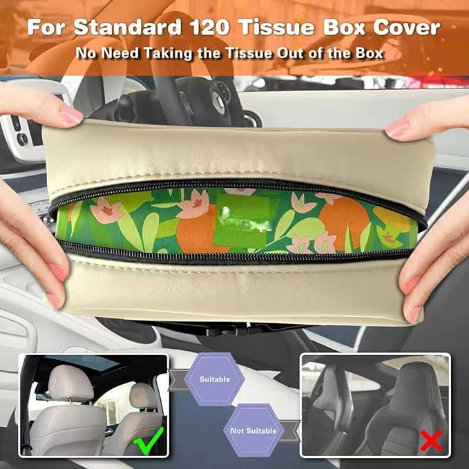 Large Car Tissue Holder for 120 Standard Tissues, Premium PU Leather Tissue Holder in Car Backseat Rectangular, Napkin Holder for Car Fits for Kleenex Tissues Box Daily Use Black (1, Beige)