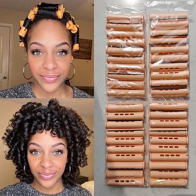 40Pcs Perm Rods Set - Plastic Cold Wave Rollers Non-Slip Hair Curlers for Long, Medium, Short Heatless Perming and Hairdressing (Yellow)