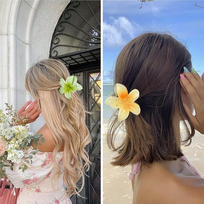 Flower Hair Claw Clips for Women, 6 Pack Hawaiian Flower Hair Clips, Plumeria Claw Clips for Thick Thin Hair, Large Strong Hold Nonslip Hawai Hair Accessories for Women Girls Gifts (Hawaiian-6 Colors)