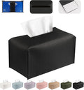 Tissue Box Cover PU Leather Tissue Holder Rectangle Facial Tissue Case Tissue Box Organizer Dispenser for Bathroom, Kitchen, Home, Office, Tabletop (Black, Tall)