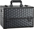 Joligrace Makeup Train Case Professional Cosmetic Organizer Aluminum Storage Box with 4 Adjustable Dividers Trays Lockable Portable with Shoulder Strap
