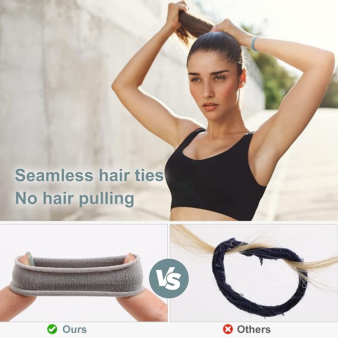 100 Pcs Thick Seamless Hair Ties, Ponytail Holders Hair Accessories for Women Girls No Damage for Thick Hair(Cool Colors)