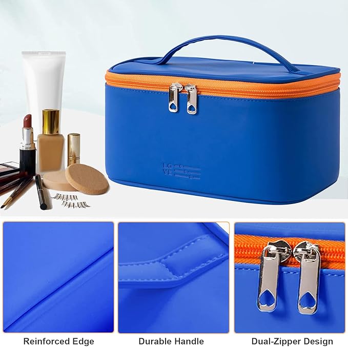 Meiyuuo Makeup Bag Large Cosmetic Bags for Women Girls Cute Travel Zipper Pouch Toiletry Organizer for Beauty Essentials Waterproof (Navy Blue)