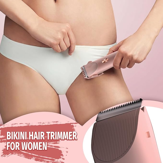 Bikini Trimmer for Women, 2 in 1 Electric Razor & Bikini Shaver for Womens IPX7 Waterproof Body Hair Trimmer and Facial Hair Remover,Pink