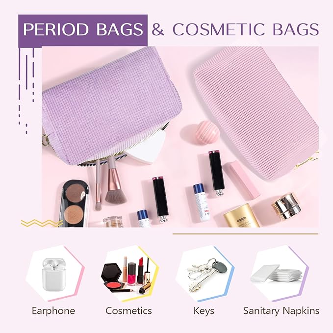 Tampon Holder for Purse, Corduroy Period Bag Sanitary Napkin Storage Bag for Girls Womens, Portable Feminine Emergency Pad Period Pouch(Pink)