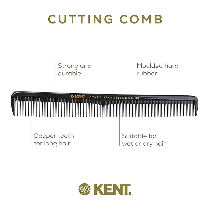 Kent SPC80 Salon-Style Dressing Cutting Comb with Wide and Fine Teeth - Professional Barber Haircut Comb for Styling and Teasing for All Hair Types - Kent Quality Barber Supplies