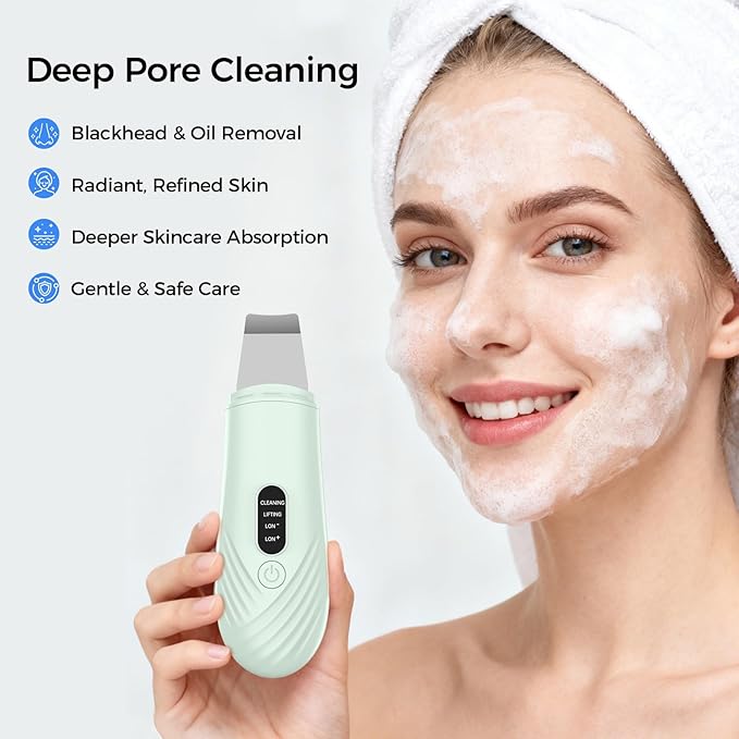 Skin Scrubber Face Spatula, Blackhead Remover Tool for Facial Deep Cleansing, Face Spatula Pore Cleaner with 4 Modes, Whitehead Remover, Blackhead Extractor, Face Scrubber (Green)