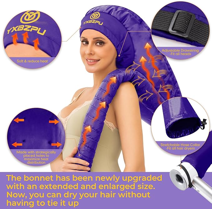 Bonnet Hair Dryer,Hooded Hair Dryer Attachment, Dryer Hooded Diffuser Cap for Curly,Speeds Up Drying Time,Safety Deep Conditioning at Home(Purple)