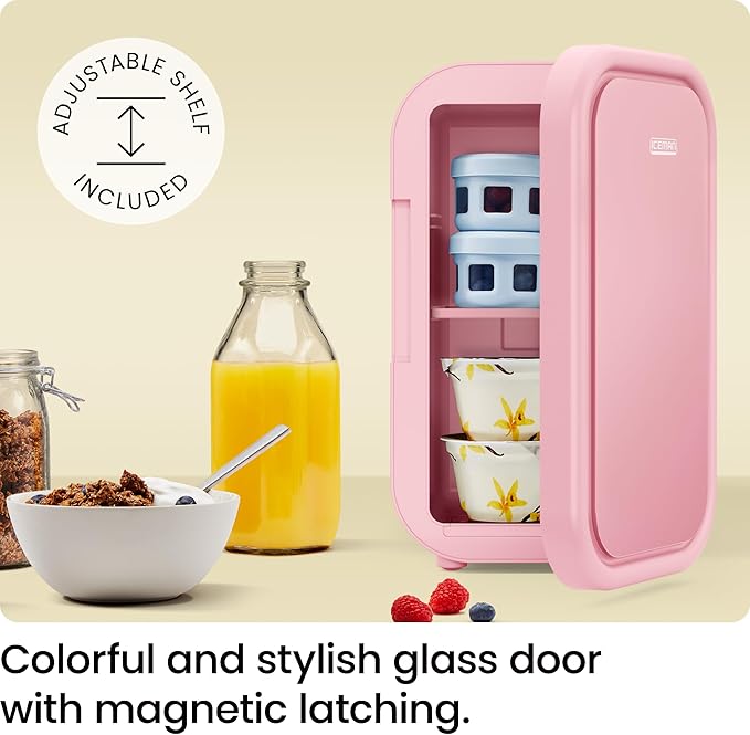 Iceman Portable Mini Fridge – Fits 8 x 12 oz Cans, Cooler and Heater Mini Fridge for Bedroom, Car, Office, Dorm and Skincare, AC/DC Car Plug-Compatible - Pink