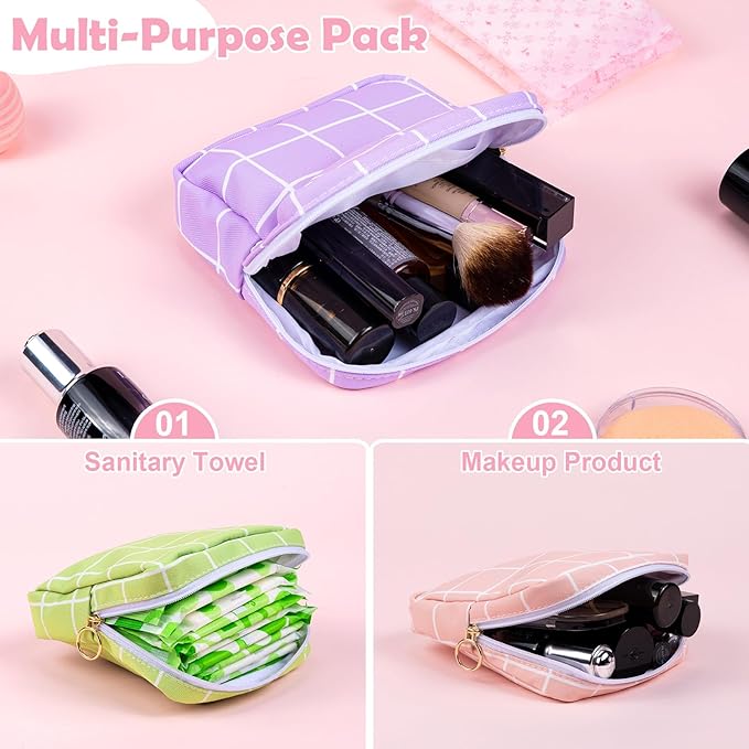 Desing Wish Period Bag Pouch Soft Cloth Sanitary Napkin Storage Bag Portable Menstrual Pad Pouches Tampon Holder for Purse First Period Kit for Girls 9-12 (Blue-White Check)