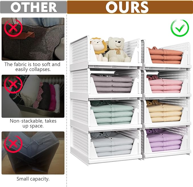 SNSLXH 5 Pack Stackable Closet Organizer Box, Multifunctional & Foldable Closet Storage Basket for Bathroom Kitchen Laundry Room Wardrobe Storage, Space-Saving Clothes Storage Drawer Organizer, Yellow