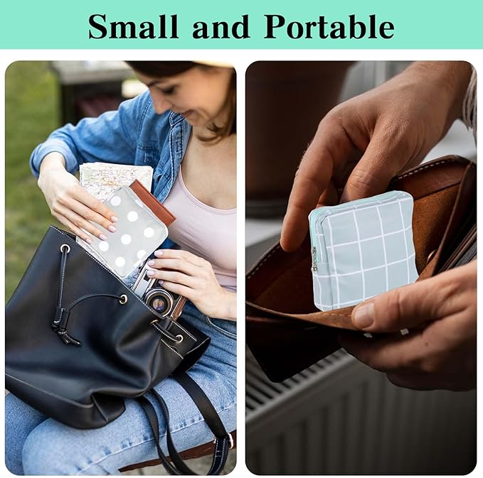 3 PCS Sanitary Pad Storage Bag Portable Period Bag for Teen Pads/Sanitary Napkins/Tampons, Sanitary Napkin Storage Bag First Period Gifts for School, Daily Hygiene Bag Travel Containers(Grey, Blue)