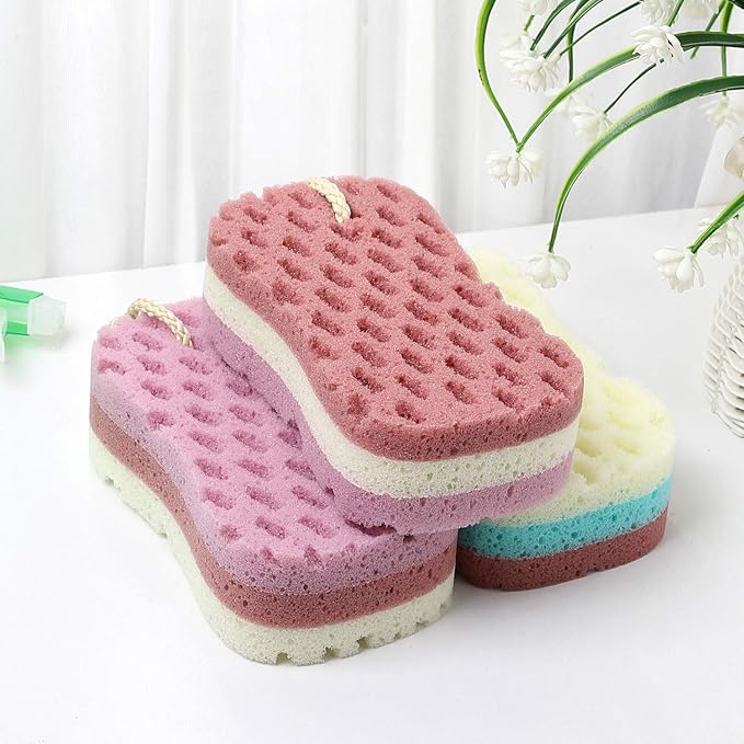 3 Pcs Bath Sponge for Women, Men, Kids, Sponge Loofah Body Scrubber Shower Sponge for Body Wash Bathroom, 3 Colors & Large Size Bathing Sponge Bathing Accessories(Large Size)