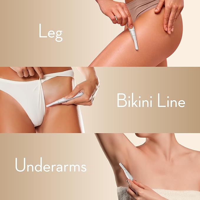 Facial Hair Removal for Women, Painless Eyebrow Trimmer with Pivoting Head, Electric Battery Operated Body Hair Remover with 2 Replaceable Blade for Face Neck Chin Bikini, White