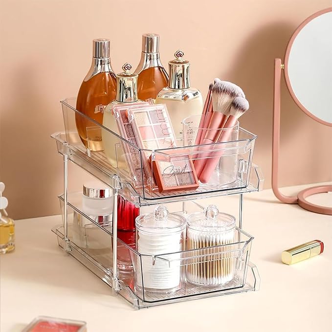 3PCS Acrylic Qtip Dispensers Holders With Clear lid, Clear Bathroom Round Countertop Storage Organizer Canister for Cotton Balls,Swabs,Pads,Bath Salts , Makeup Sponges,Tooth Floss