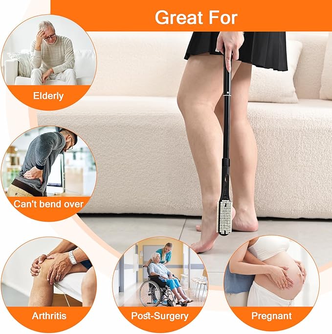 Toe Cleaning Brush, 18.8"-25.9" Telescopic Long Handle Foot Brush,Foot File for Feet Care Remove Hard Skin for Seniors,Men and Women