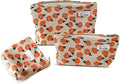 HAPPYHEIDI Makeup Bag Set 3 Cosmetic Toiletry Organizer Zipper Pouch for Purse Tote, Women Girls Gift, Large Medium Small, Beige Orange Floral Corduroy