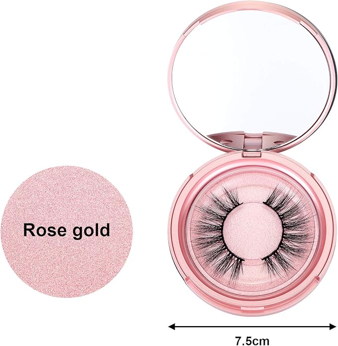 Maitys 6 Pcs Eyelash Storage Box With Mirror, Circle Packaging Holder Case, Empty Lash Organizer Container for Travel Storage Cosmetic Women Ladies (Rose Gold)