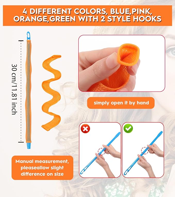 42 Pieces Heatless Waves Hair Curler, No Heat Damage Wavy Hair Curlers with 2 Sets of Styling Hooks, Heatless Curls for Women Girls Long Medium Short Hair(4 Colors,30cm/ 11.8")
