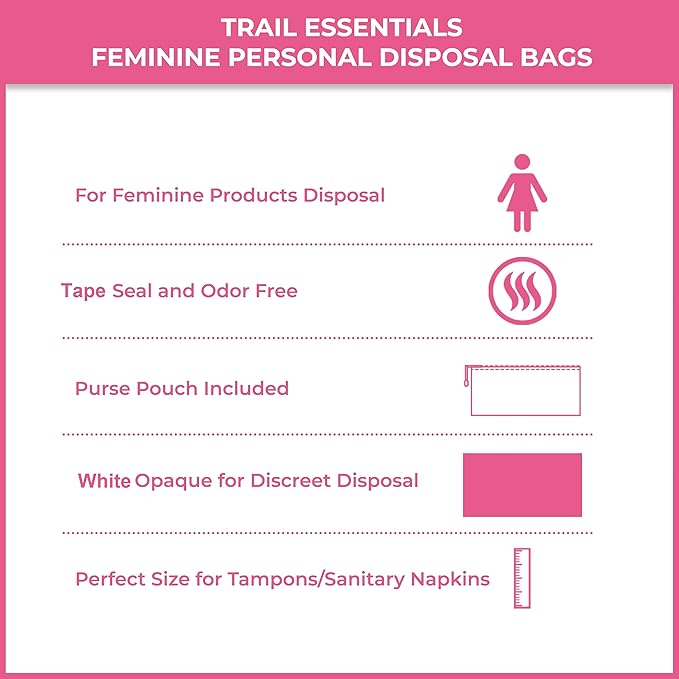 Feminine Personal Disposal Seal Bags- 100 White Opaque Seal Bags for Sanitary, Discreet Disposal for Tampons, Pads, and Liners (Pink)