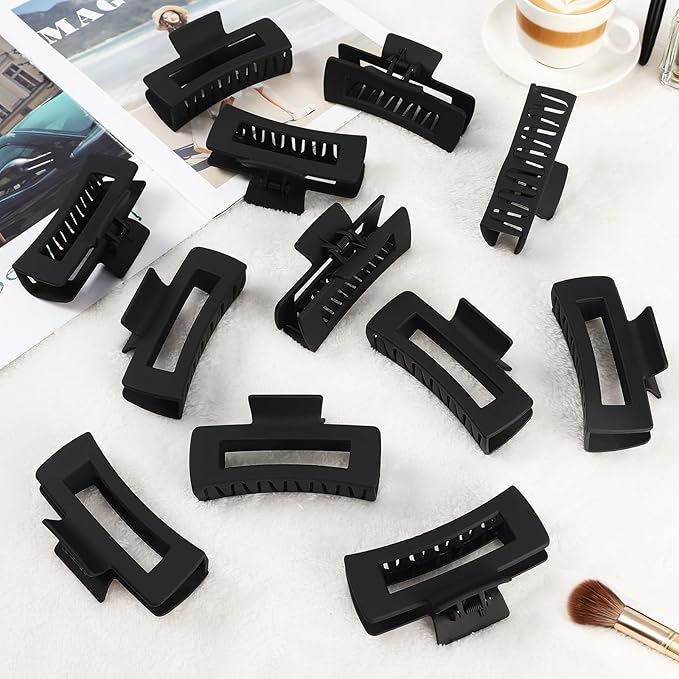 4.1 Inch Large Hair Claw Clips 12 Pcs Big Claw for Thick Hair Square Hair Clips Jumbo Jaw Clips Bulk Hair Accessories for women and Girls (Black)