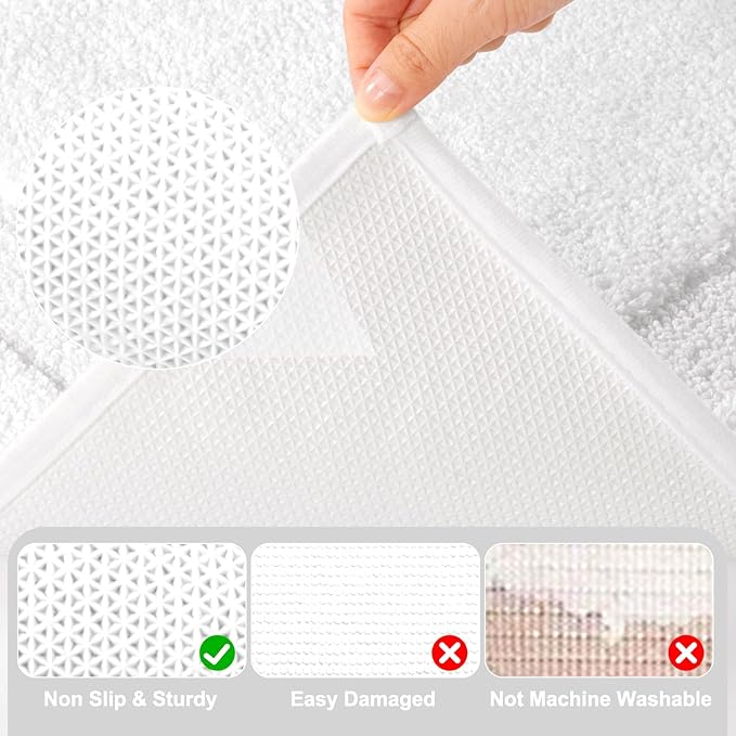 SHACOS White Bathroom Rugs Sets 2 Piece, 20"x32" Non Slip Bath Mat and 20"x24" Toilet Rugs U Shaped Washable, Soft Fluffy Water Absorbent Bath Mat Set of 2