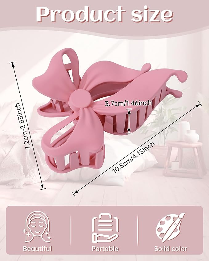 Mesovor 4 pack Cute Bow Claw Clip for Women, Nonslip Large Matte Strong Hold Bows Hair Clips for Thin and Thick Hair | Chic Hair Styling Accessories (4.1" Navy, Blue, Light Green, Pink)