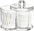 Dual-Compartment Cotton Swab & Pad Organizer with Removable Dustproof Lid, Bathroom Accessories Storage Organizer for Swabs, Cotton-Pads(COLOR:Transparent)