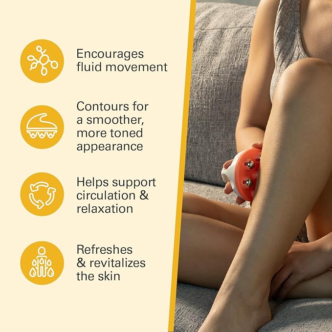 Lymphatic Drainage Massager with Cooling Steel Rollers for Body Sculpting, Cellulite & Sore Muscles, Grip-Friendly with Ergonomic Design for Arms, Thighs, Glutes and Stomach by M3 – Orange