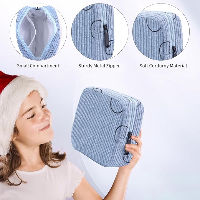Sanitary Napkin Storage Bag, Corduroy Period Bag for Women, Cute Portable Period Pouch with Zipper, Sanitary Pads Bag Tampons Holder for Purse, First Period