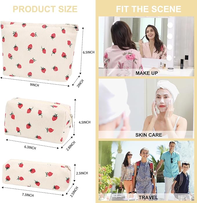 EIMMBD Makeup Bags 6 Pieces Set Large Capacity Cosmetic Bag Travel Toiletry Bag Organizer Cute Strawberry Makeup Bag Pouch Storage Bag for Women