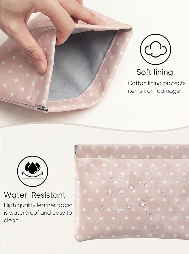 Hearts Leather Makeup Pouch Set for Women Small Make Up Bag for Purse Waterproof Initial Makeup Cosmetic Bags Pouches for Purse Aesthetic Travel Toiletry Bag,Nude Pink