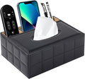 PU Leather Rectangular Tissue Box Cover - Multifunctional Tissue Box Holder with Stationery Remote Control Box, Decorative Tissue Pen Remote Organizer for Home/Office/Restaurant