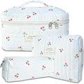 3Pcs Cotton Quilted Makeup Bag Large Travel Cosmetic Bag Coquette Makeup Pouch Cute Aesthetic Floral Toiletry Bag for Women Girls (flower-V)