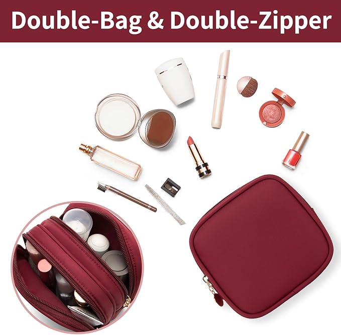 Small Makeup Pouch, Double Zipper Cosmetic Bag, Travel Makeup Bag, Cute Makeup Bag for Purse, Mini Toiletry Bag (red)
