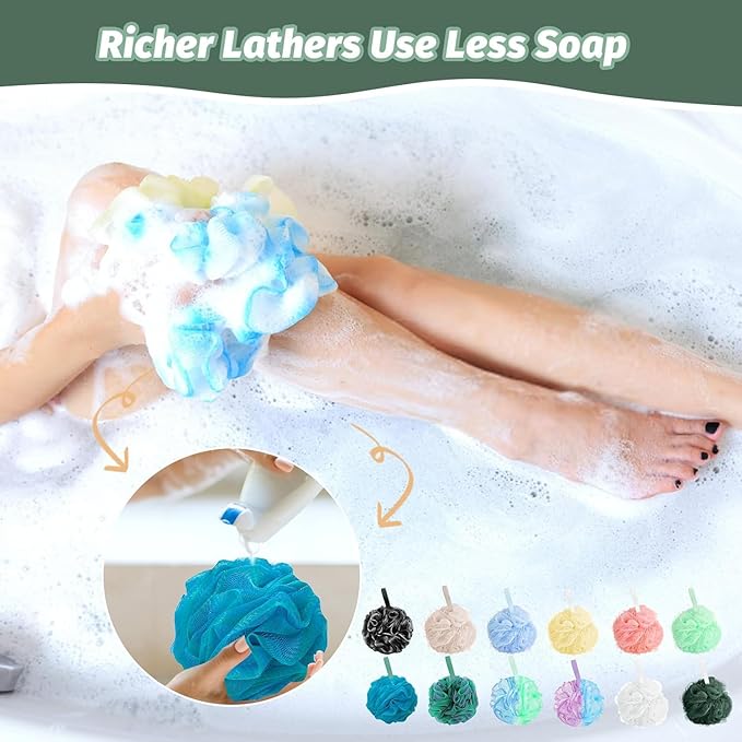 Amazerbst loofah,Shower loofah loofah Sponge,Sponge Body Scrubber for Women and Men (Grey Green Blue White Pink Yellow)