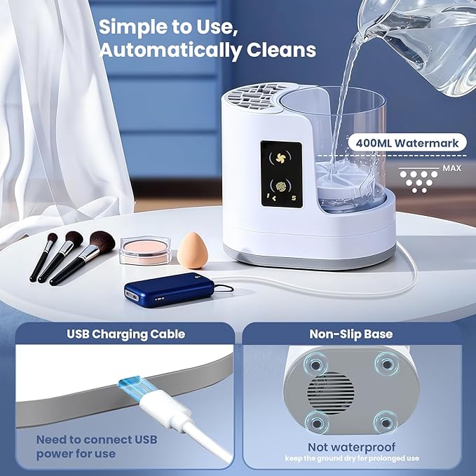 3-in-1 Electric Makeup Brush Cleaner Machine With Drying Function, Detachable Automatic Cleaner Brushes Cleaner Tool, Cosmetic Make Up Brush Machine for All Size Beauty Makeup Brush Set (White)