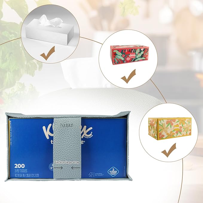 Tissue Box Cover PU Leather Tissue Holder Rectangle Facial Tissue Case Tissue Box Organizer Dispenser for Bathroom, Kitchen, Home, Office, Tabletop (Blue, Tall)