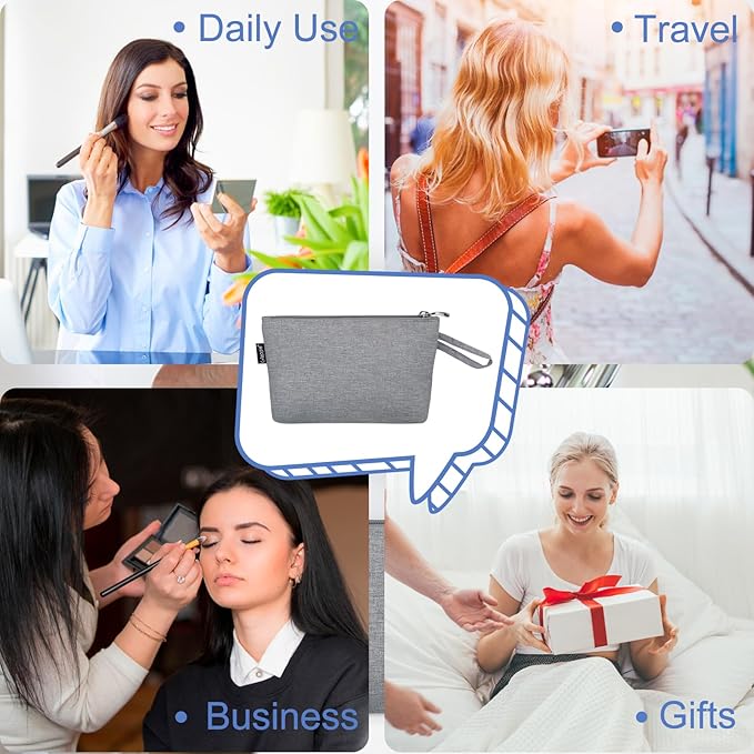 Gloppie Makeup Bag for Purse Small Cosmetic Bag for Women Zipper Makeup Pouch Teacher Appreciation Gifts Grey
