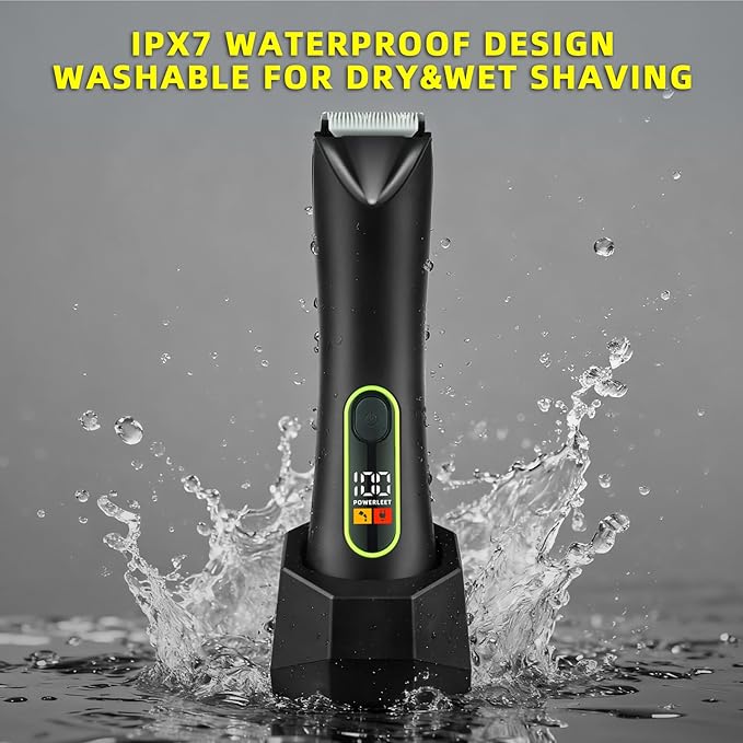 Rechargeable Body Hair Trimmer for Men, 2 in 1 Body Groomer for Men, Replaceable Hair Cutting Blade, IPX7 Waterproof Wet/Dry Ball Groin Trimmer with Charging Base