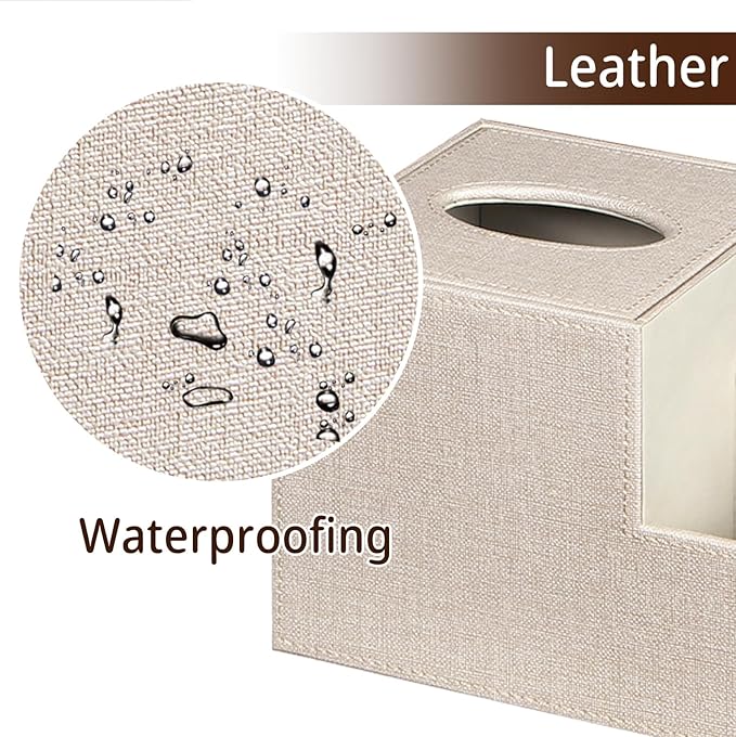 PU Leather Square Tissue Box Cover - Multi-Functional Tissue Box Holder, Tissue Box Cover with Storage ,Tissue and Remote Control Holder, Cube Tissue Box Organizer Bedroom Nightstand End Table
