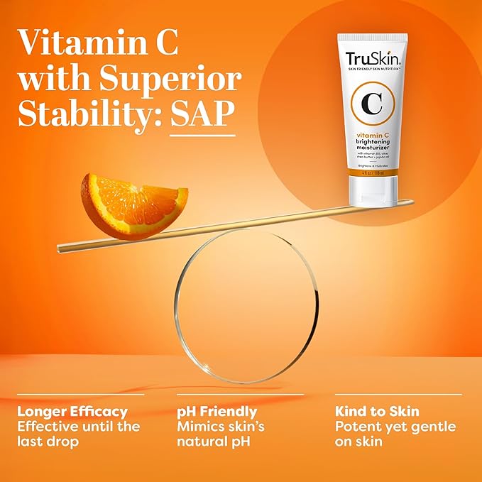 TruSkin Vitamin C Face Cream – Brightening & Hydrating Daily Moisturizer with Vitamin E, B5, Jojoba Oil & Green Tea – Smooth, Radiant-Looking Skin, 4 Fl Oz