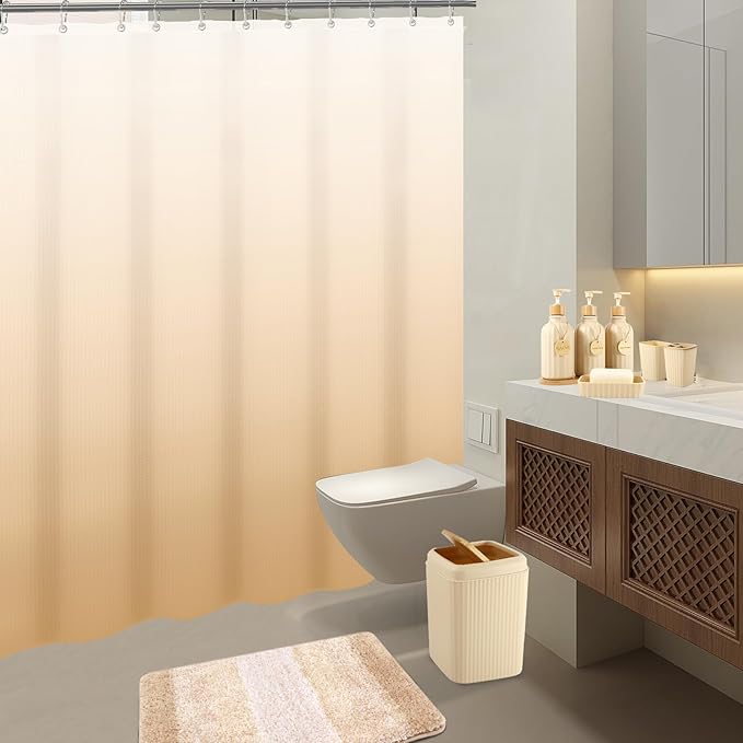 32PCS Bathroom Sets with Shower Curtain and Rugs Beige Bathroom Accessories Set Shower Curtain Set 3PCS Lotion Soap Dispenser Bathroom Accessories with Black Bathroom Decor