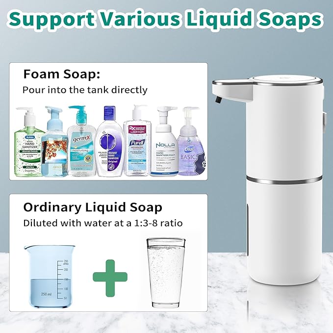 HOMELYLIFE Automatic Foam Soap Dispenser, 12.85oz Touchless Soap Dispenser with Smart Display, 4 Levels Adjustable Liquid Hand Free Dispenser, Dish Foam Dispenser for Kitchen, Bathroom, Public Places